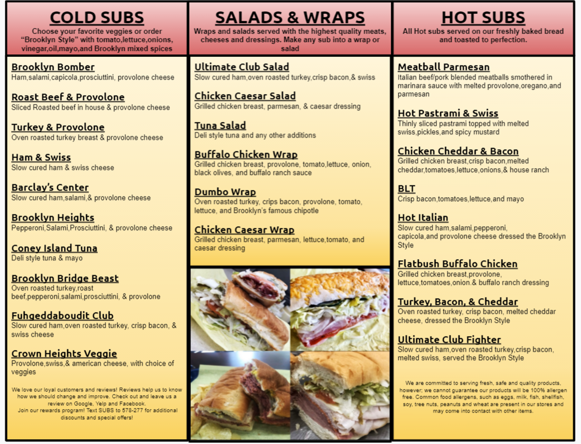 Brooklyn Mike's Subs full menu — subs, sliders, sides